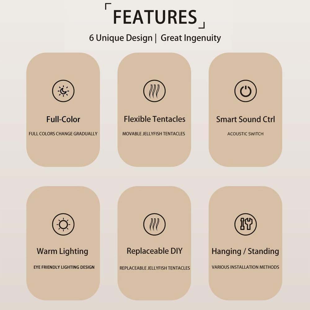 JellyFel Dancing Lamp - RGB Rechargeable Jellyfish Light with Voice Control, Touch Sensor & Gradient Effects (Hanging + Base)