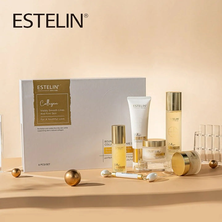 Bouncy & Firm Collagen Skin Care Set (Original), Anti-Aging Collagen Kit, Facial Cleanser:120g, Essence Toner: 100ml, Face Serum: 50 ml, Day Cream:50 g, Night Cream: 50g.