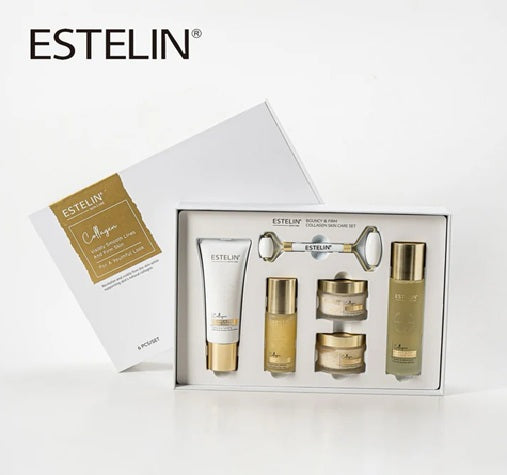 Bouncy & Firm Collagen Skin Care Set (Original), Anti-Aging Collagen Kit, Facial Cleanser:120g, Essence Toner: 100ml, Face Serum: 50 ml, Day Cream:50 g, Night Cream: 50g.