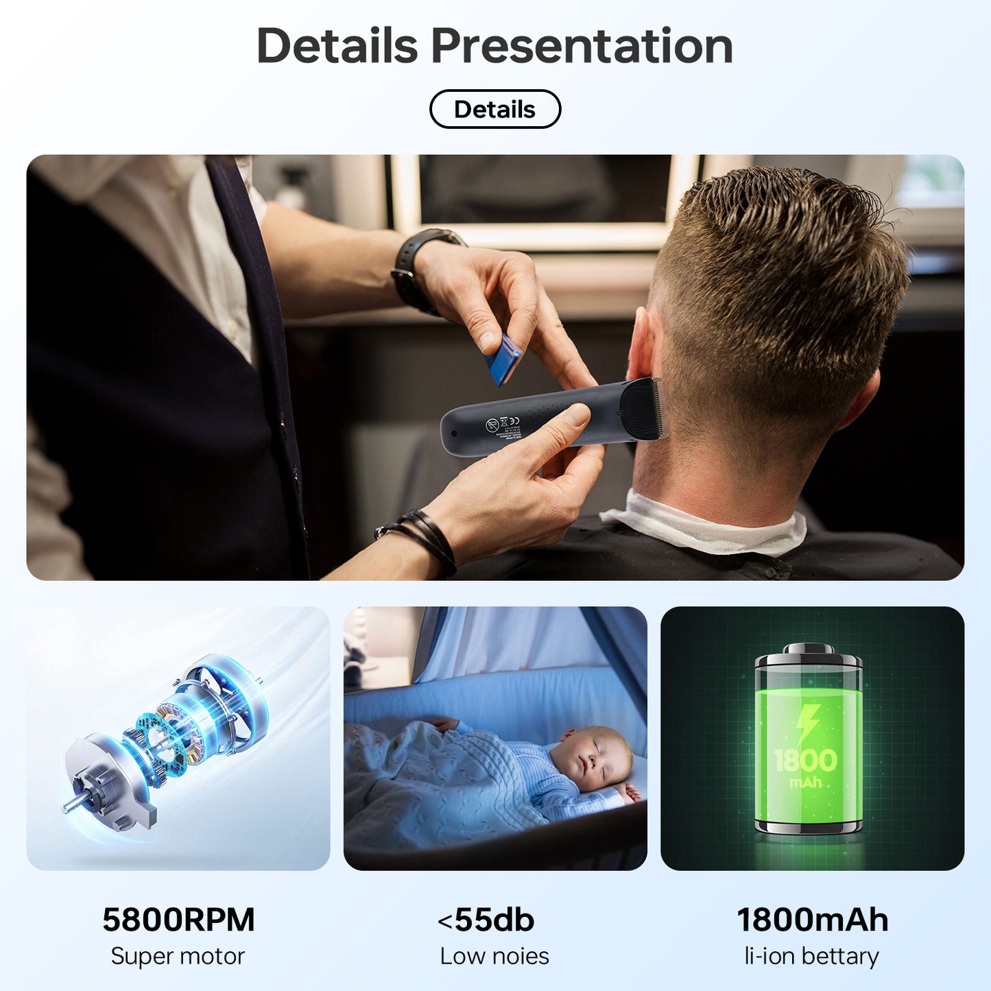 MHT-779 Rechargeable Hair Clipper - Professional Rotary Motor, 300min Runtime, LED Display