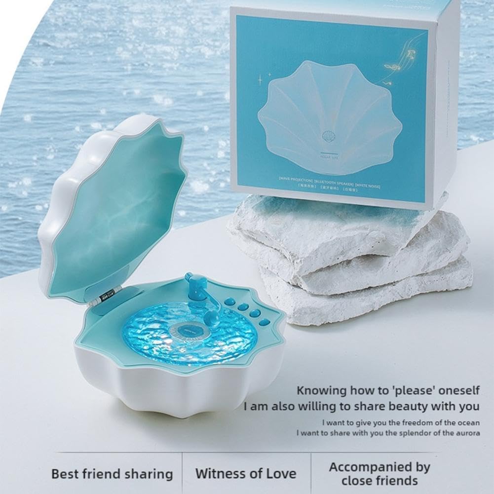 Shell Lamp with Bluetooth Speaker, Creative Ocean Wave Projector Shell Light, Waves Retro Bluetooth Vinyl Record Player, Night Lights Bluetooth Speaker, Bluetooth Desktop Speaker for Bedroom, Table Decor.