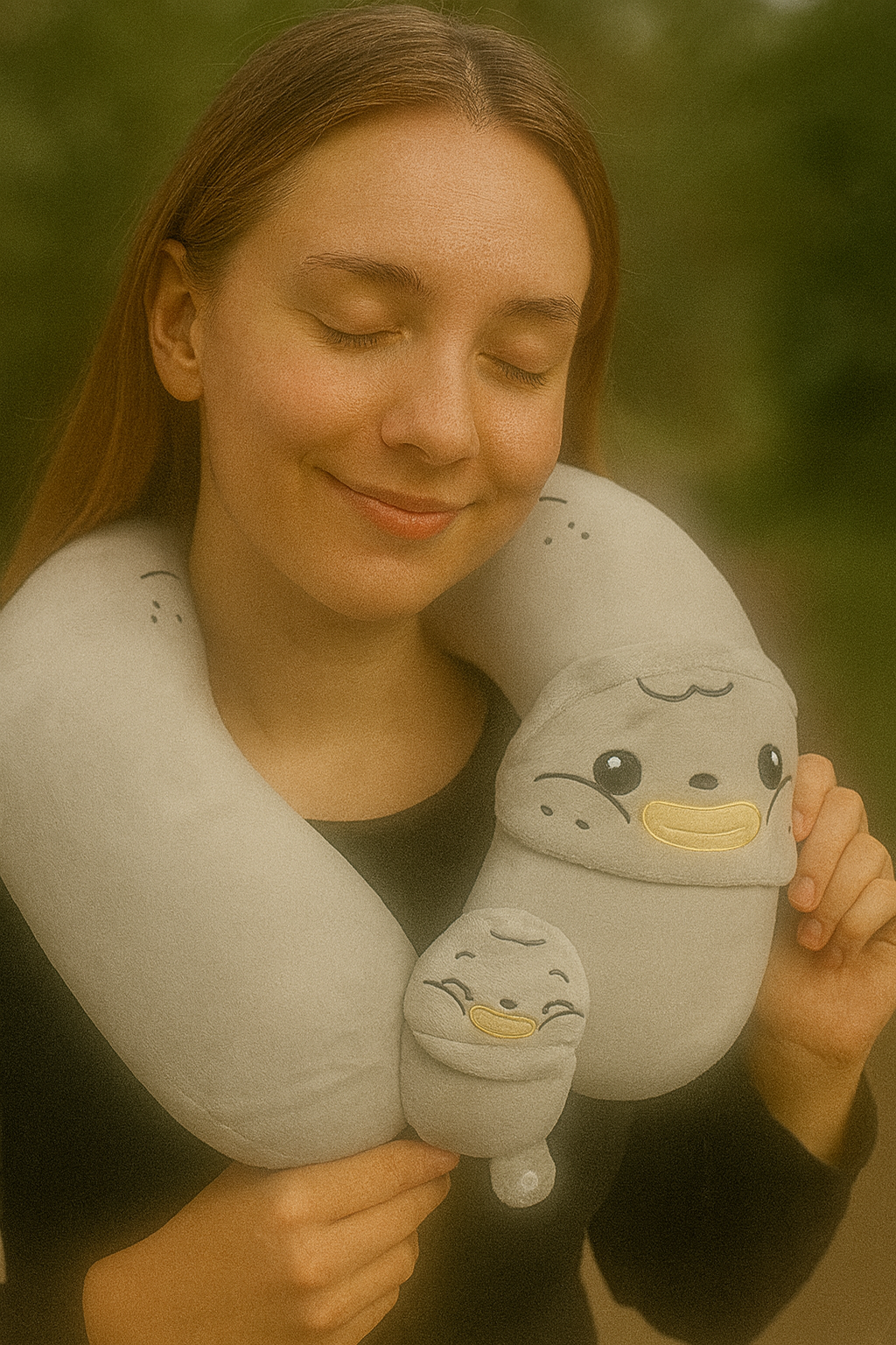 Cute Seal Travel Neck Pillow, Travel comfort, Pup design, Adorable seal, Motif, U-shaped design, Soft plush material.