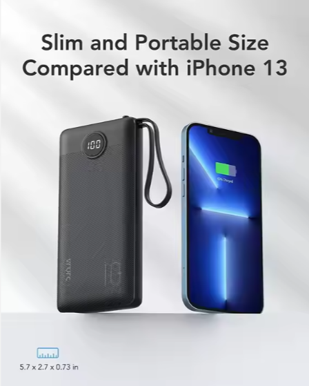Portable Charger, 10,000mAh Capacity, Fast Charging Technology, Portable & Lightweight, Dual USB Output, LED Power Indicator, Wide Compatibility, Built-In Safety Features.
