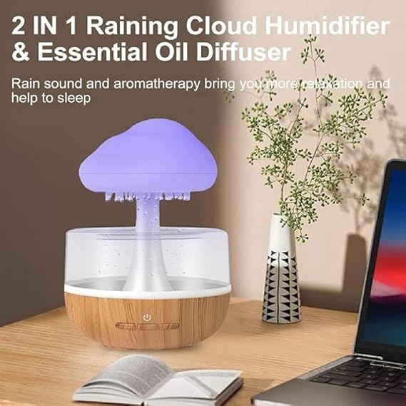 Rain Cloud Humidifier | Portable Mini 450ml Cool Mist Humidifier | USB Personal Desktop Humidifier with 7 LED Lights for Baby Bedroom, Travel, Office & Home