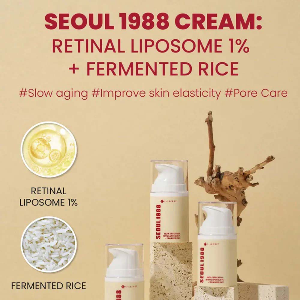 K-Secret SEOUL 1988 Cream with Retinal Liposome 1% & Fermented Rice – Anti-Aging, Brightening, Firming & Hydrating Korean Face Cream 50ml