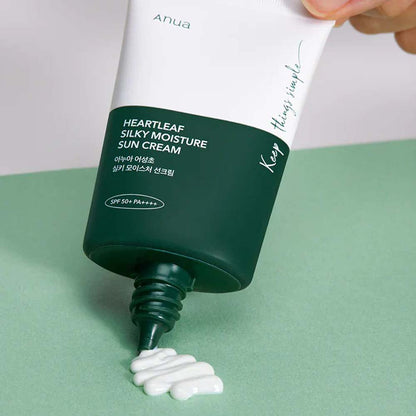 Anua Heartleaf Silky Moisture Sun Cream SPF 50+ PA++++ – Lightweight Hydrating Korean Sunscreen with Soothing Heartleaf Extract, 50ml