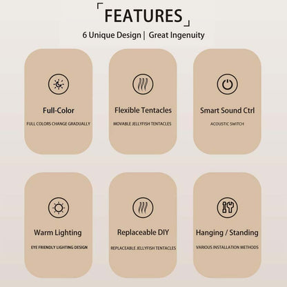 JellyFel Dancing Lamp - RGB Rechargeable Jellyfish Light with Voice Control, Touch Sensor & Gradient Effects (Hanging + Base)