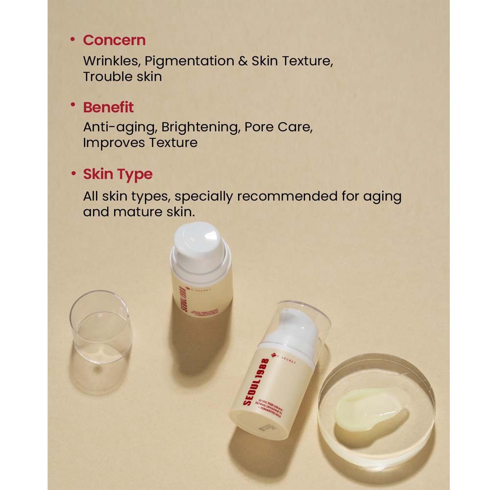 K-Secret SEOUL 1988 Cream with Retinal Liposome 1% & Fermented Rice – Anti-Aging, Brightening, Firming & Hydrating Korean Face Cream 50ml