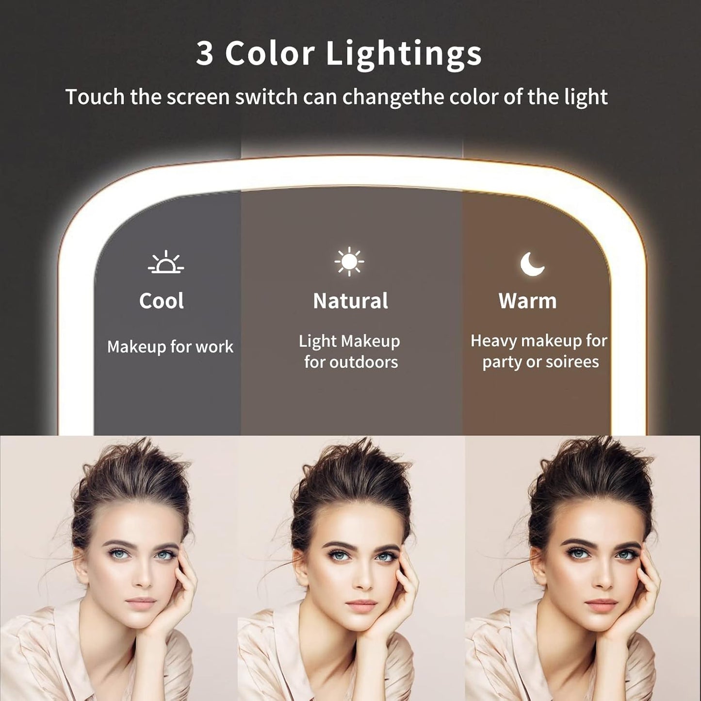 Makeup Vanity Mirror with 42 LED Lights, Touch Control, 3 Color Lighting, USB Rechargeable 2400mAh Battery, Portable Travel Mirror - Pink