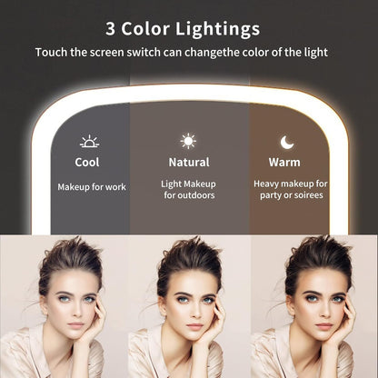 Makeup Vanity Mirror with 42 LED Lights, Touch Control, 3 Color Lighting, USB Rechargeable 2400mAh Battery, Portable Travel Mirror - Pink