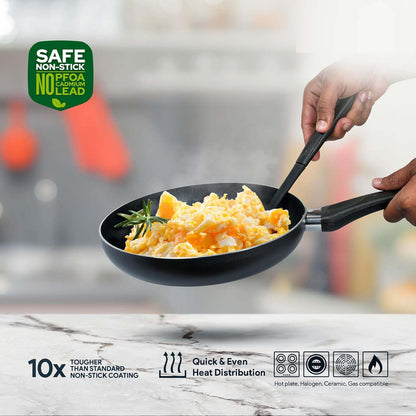 10-Piece Nonstick Cookware Set - Aluminum, Glass Lids, Casserole, Saucepan, Frypan, Nylon Turner, Dishwasher Safe (Black)