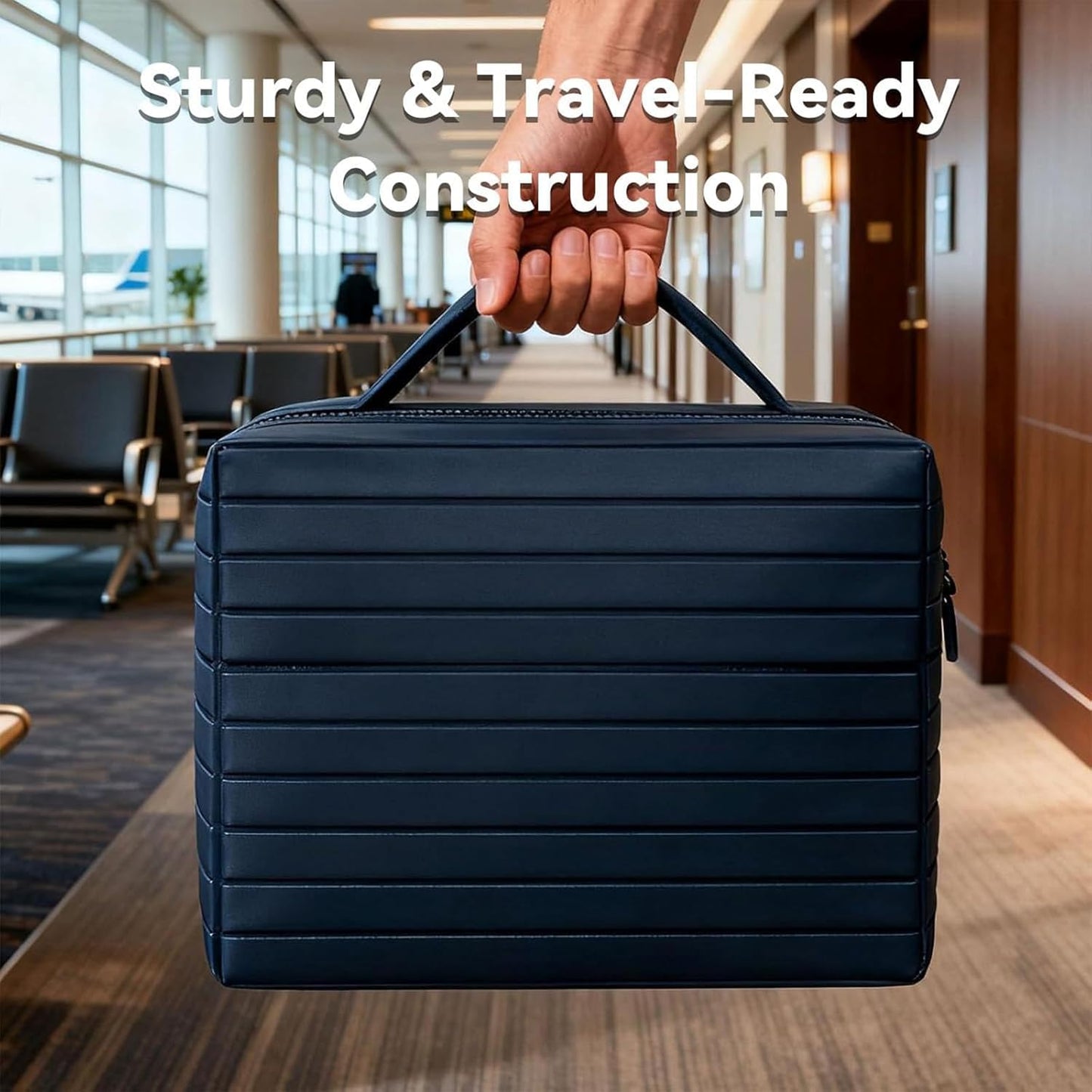 Travel Makeup Organizer, Portable Standing Make up Case, Waterproof Cosmetic Toiletry Bags with Handle