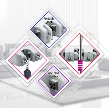 Tool Holder with Wax Handlebar | Wall-Mounted Mop Holder with 6 Hooks & 5 Quick-Release Clamps | Organize Mops, Brooms, and Tools