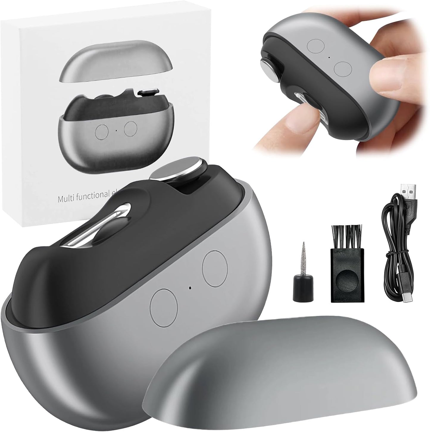 2-in-1 Electric Nail Clipper & File - USB Rechargeable Manicure/Pedicure Kit with LED Light, 2 Speeds for Professional Results