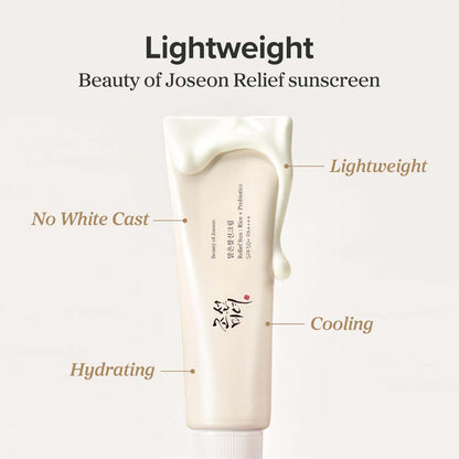 Beauty of Joseon Relief Sun Rice + Probiotics SPF50+ PA++++ – Lightweight Korean Sunscreen with Moisturizing, Brightening & Barrier Support, 50ml