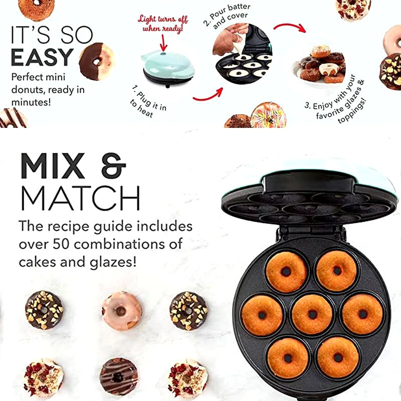 Household Electric Donut Maker - Double-Sided Heating Donut & Bread Machine, Cake Baking Pan, Non-Stick Breakfast Maker Oven for Homemade Donuts, Cakes, and Mini Bread - Easy-to-Use, Compact & Fast Heating, Ideal for Breakfast and Snacks