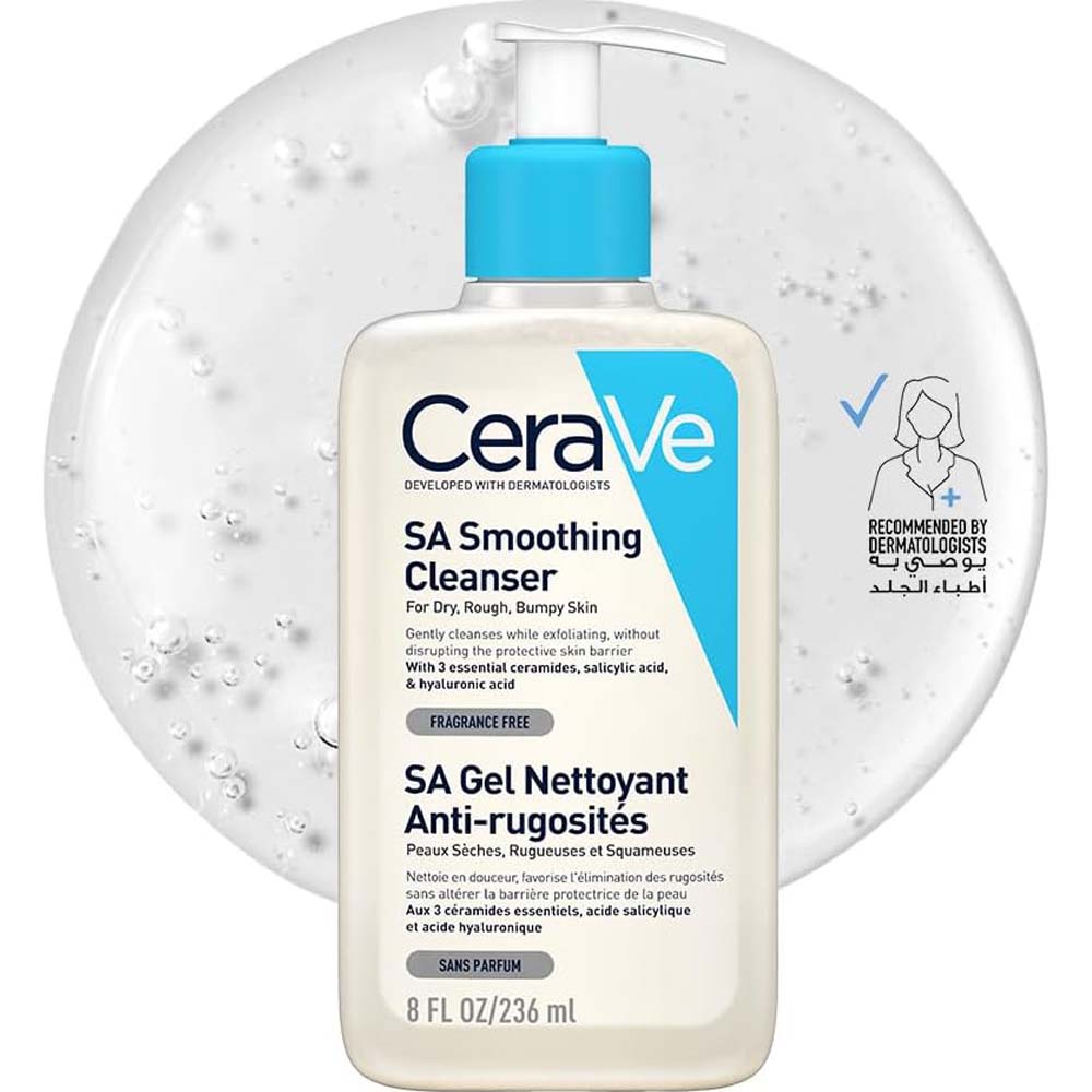 CeraVe SA Smoothing Cleanser – Gentle Exfoliating Face & Body Wash with Salicylic Acid, Ceramides & Hyaluronic Acid for Dry, Rough Skin, 236ml