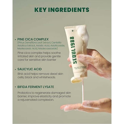 KSECRET SEOUL Pine Cica 1% + Probiotics Cleansing Foam. Soothing Korean face wash for sensitive skin. 150ml.