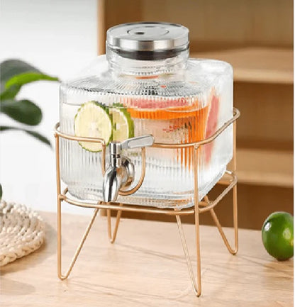Glass Water Server with Stand, Home, Kitchen, Parties, Outdoor Events, Offices, Drinkware / Beverage Dispenser, Metal stand.