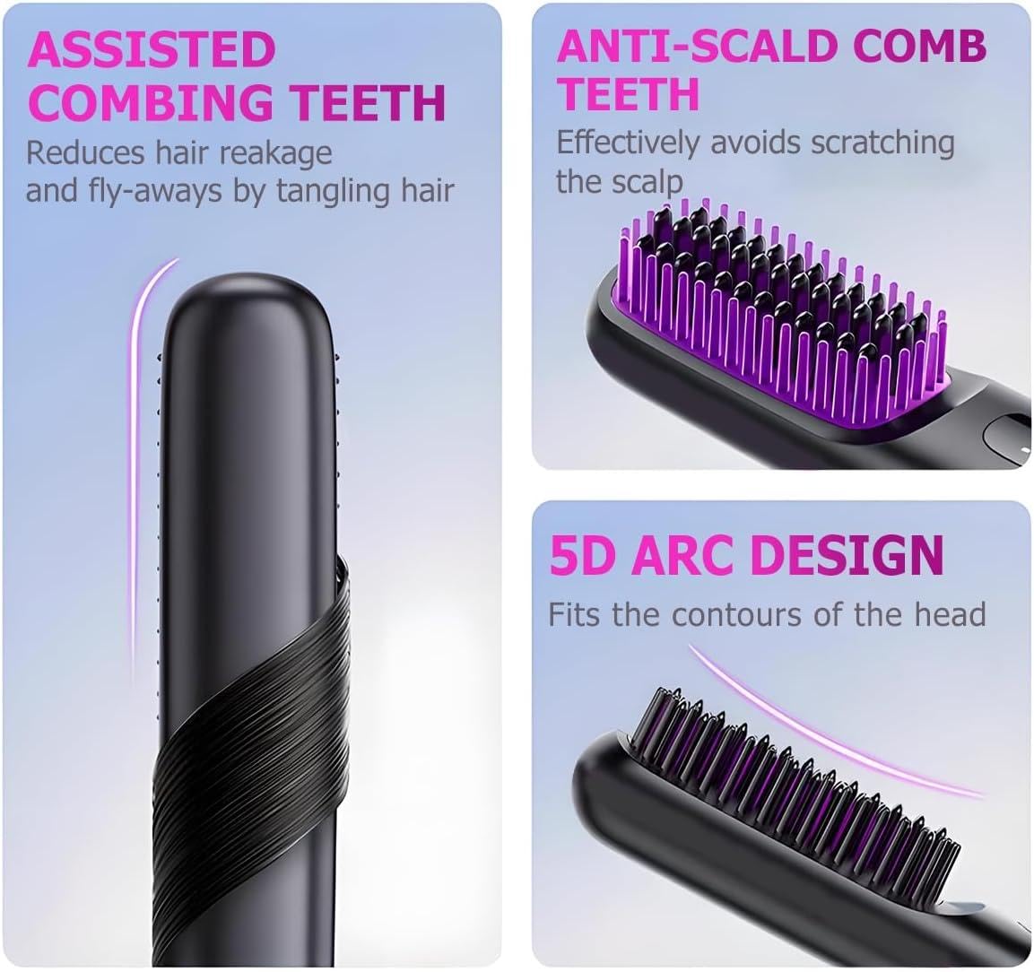 2-in-1 Hot Comb Rechargeable Heating Hair Straight Comb Electric Cordless Hair Style Brush Portable Mini Hair Straightener Brush