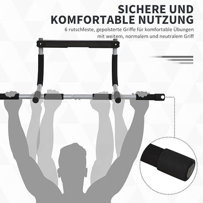 Multifunctional Door Pull-Up Bar | Steel and Foam Training Bracket for Home Workouts | Black and Grey