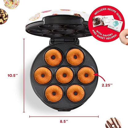 Mini Donut Maker Machine – Kid-Friendly Breakfast and Snack Maker with Non-Stick Surface, Delightful Donut Print Design, Makes 7 Doughnuts (Multi)