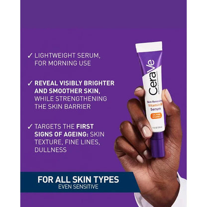 CeraVe Skin Renewing Vitamin C Serum - 30ml Brightening Serum with Hyaluronic Acid & Ceramides for Radiant Skin