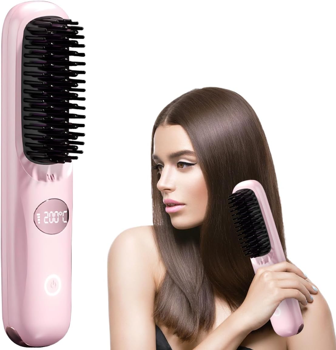 2-in-1 Hot Comb Rechargeable Heating Hair Straight Comb Electric Cordless Hair Style Brush Portable Mini Hair Straightener Brush
