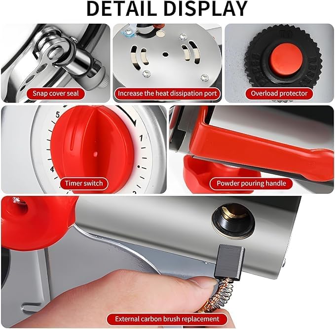 Multifunctional Electric Flour Mill Machine – Automatic Powder Grinder for Wheat, Coffee, and Spices | Stainless Steel Home Use Grinder | Efficient and Durable