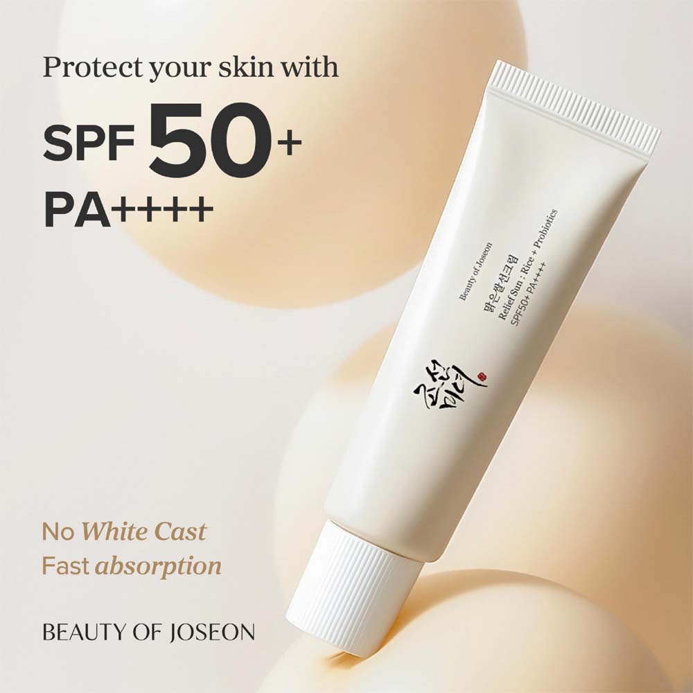 Beauty of Joseon Relief Sun Rice + Probiotics SPF50+ PA++++ – Lightweight Korean Sunscreen with Moisturizing, Brightening & Barrier Support, 50ml