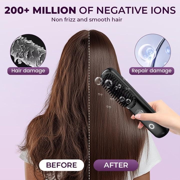 2-in-1 Hot Comb Rechargeable Heating Hair Straight Comb Electric Cordless Hair Style Brush Portable Mini Hair Straightener Brush