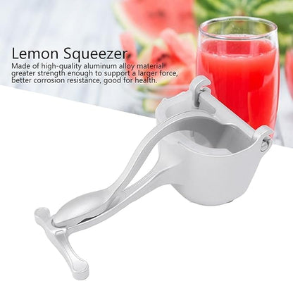 Silver Efficient Non-Lemon Fruit Presser | Manual Aluminum Alloy Squeezer | Easy Wash Design with 2 Funnels for Maximum Juice Extraction