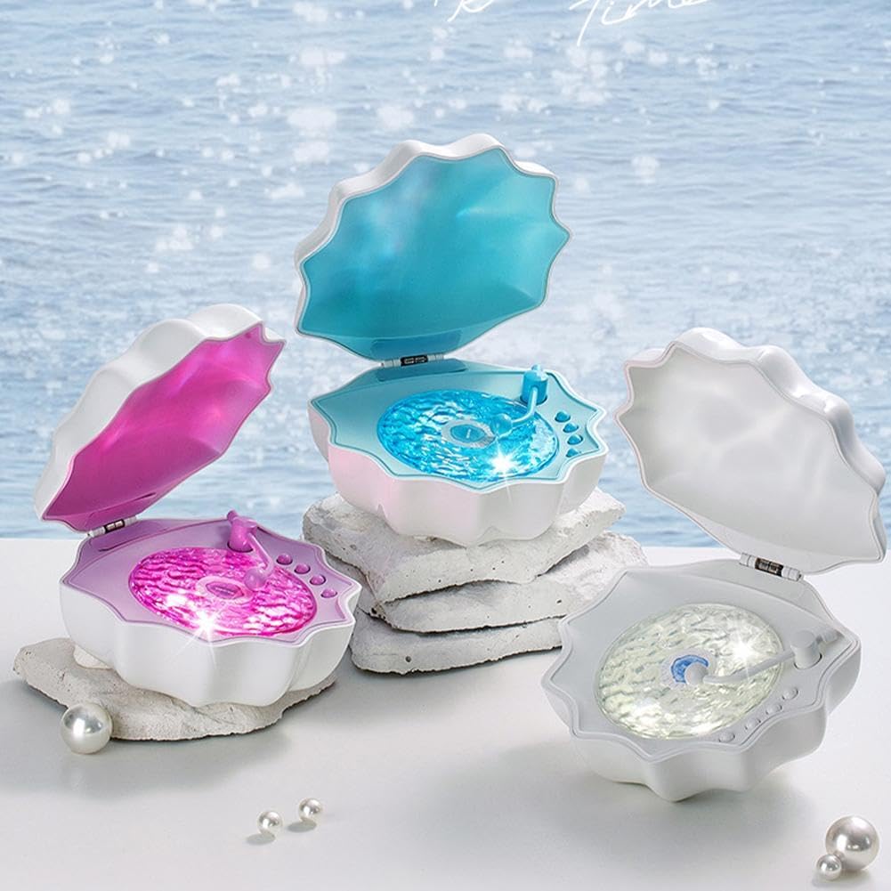 Shell Lamp with Bluetooth Speaker, Creative Ocean Wave Projector Shell Light, Waves Retro Bluetooth Vinyl Record Player, Night Lights Bluetooth Speaker, Bluetooth Desktop Speaker for Bedroom, Table Decor.