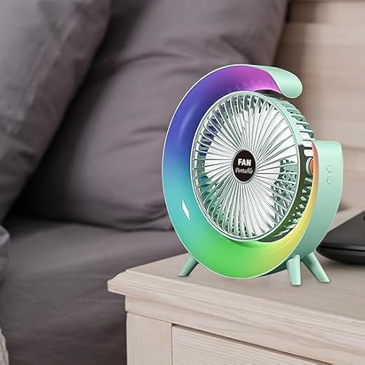 Compact USB Desk Fan – Quiet Table Fan with Built-In Light for Office, Bedroom, and Travel