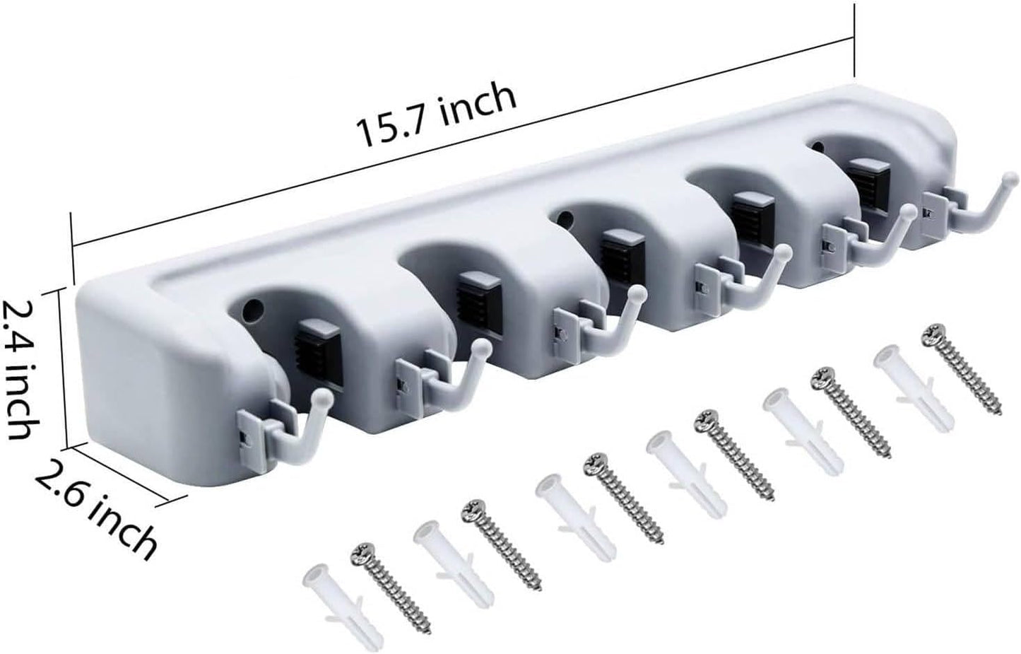 Tool Holder with Wax Handlebar | Wall-Mounted Mop Holder with 6 Hooks & 5 Quick-Release Clamps | Organize Mops, Brooms, and Tools