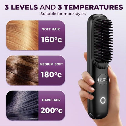 2-in-1 Hot Comb Rechargeable Heating Hair Straight Comb Electric Cordless Hair Style Brush Portable Mini Hair Straightener Brush