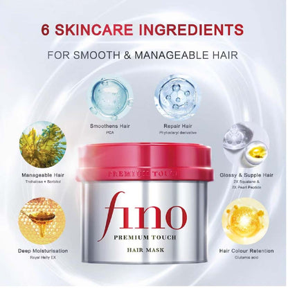 FINO Hair Mask with Plant-Derived Squalane & Glutamic Acid – Deep Conditioning Treatment for Normal Hair, Smooth, Hydrated & Healthy Shine, 8.11oz