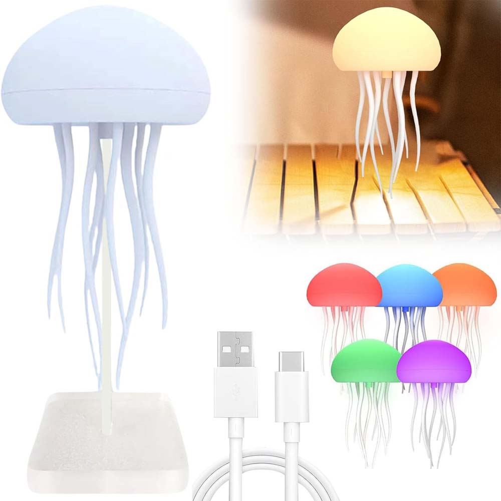 JellyFel Dancing Lamp - RGB Rechargeable Jellyfish Light with Voice Control, Touch Sensor & Gradient Effects (Hanging + Base)