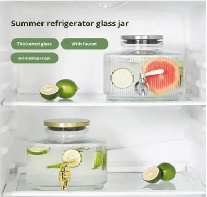 Glass Water Server with Stand, Home, Kitchen, Parties, Outdoor Events, Offices, Drinkware / Beverage Dispenser, Metal stand.