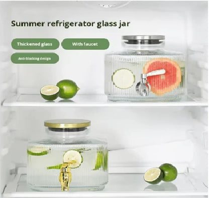 Glass Water Server with Stand, Home, Kitchen, Parties, Outdoor Events, Offices, Drinkware / Beverage Dispenser, Metal stand.