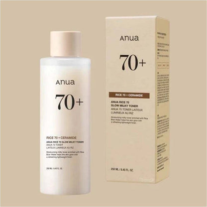 ANUA Rice 70 Grow Milky Toner 250ml - Korean Moisturizing Lotion for Brightening, Hydration & Smooth Skin Tone
