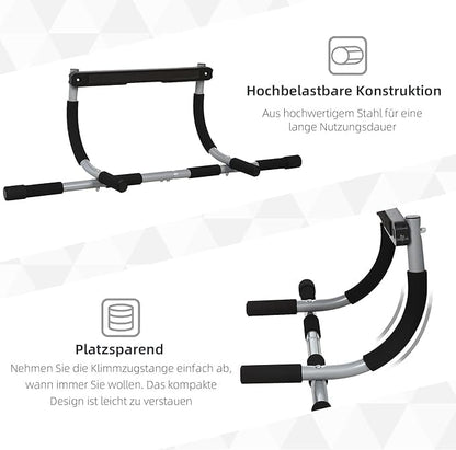 Multifunctional Door Pull-Up Bar | Steel and Foam Training Bracket for Home Workouts | Black and Grey