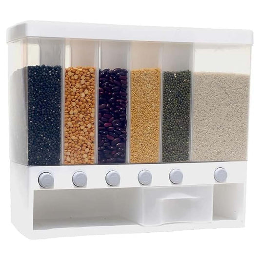 Wall Mounted Cereal Food Dispenser – 6-Section Space-Saving Kitchen Storage for Cereals, Pulses, and More