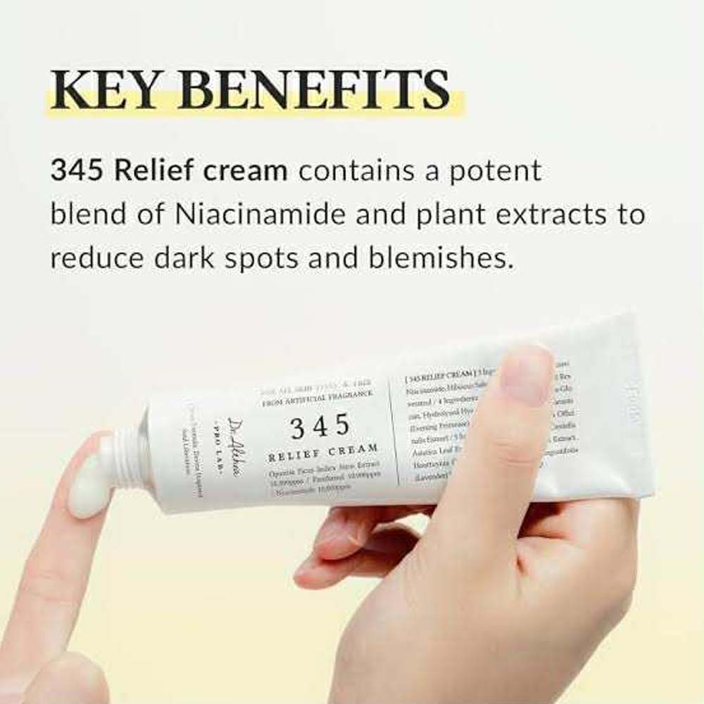 345 Relief Cream - Daily Face Moisturizer with Niacinamide & Panthenol, Soothing Blemish Care, Vegan Korean Skincare, 1.69oz