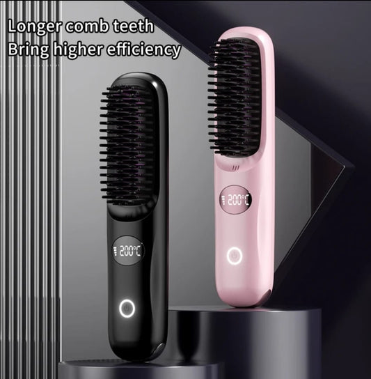 2-in-1 Hot Comb Rechargeable Heating Hair Straight Comb Electric Cordless Hair Style Brush Portable Mini Hair Straightener Brush