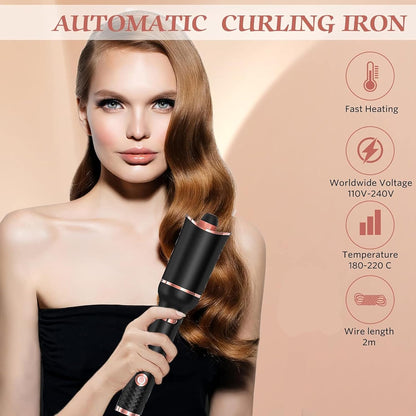 Automatic Hair Curler – 1" Rotating Curling Wand, Fast Heat, Dual Voltage, for Women – Creates Perfect Curls in Mid-Length to Long Hair (Black)