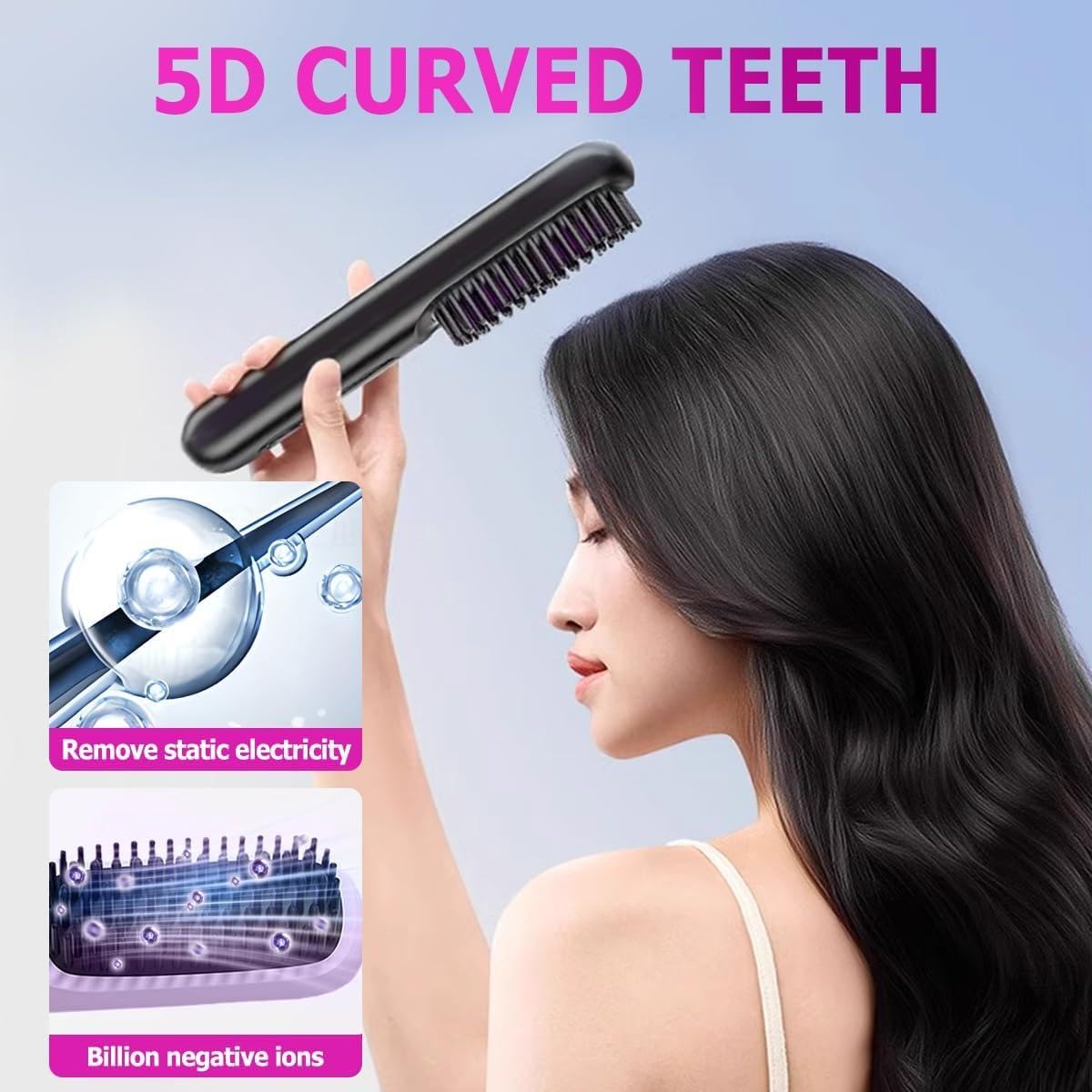 2-in-1 Hot Comb Rechargeable Heating Hair Straight Comb Electric Cordless Hair Style Brush Portable Mini Hair Straightener Brush