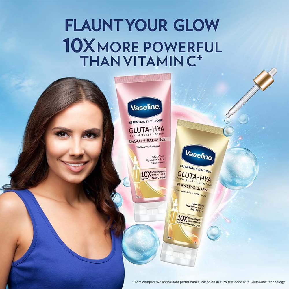 Vaseline Essential Even Tone Body Lotion - Gluta-Hya Serum Burst, 10X More Powerful Than Vitamin C, UV Protection, 200ml