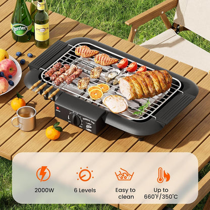 Smokeless Indoor/Outdoor Electric Grill | Portable Tabletop Grill with Adjustable Settings for Kitchen & BBQ | Perfect for Year-Round Grilling