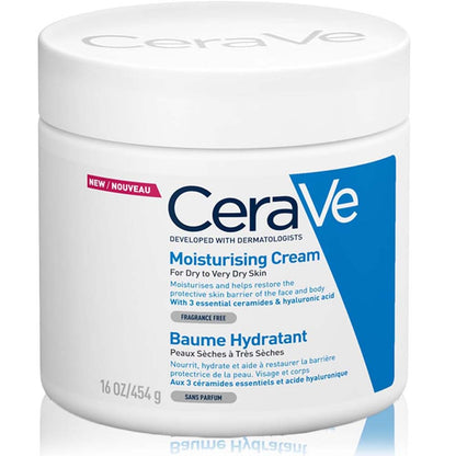 CeraVe Moisturizing Cream 454g - Hyaluronic Acid & Ceramides for Dry Skin, Face & Body Moisturizer, Fragrance-Free